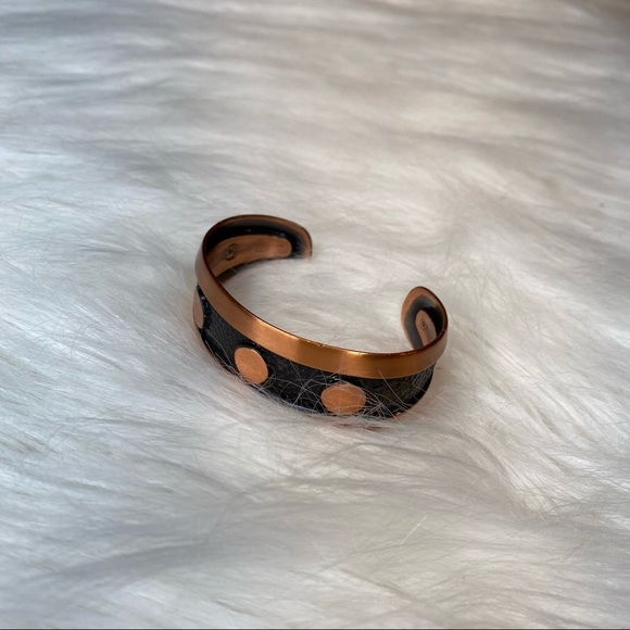 Vintage Copper Bell Marked Black & Copper Modern Textured Bangle Bracelet - Picture 1 of 9